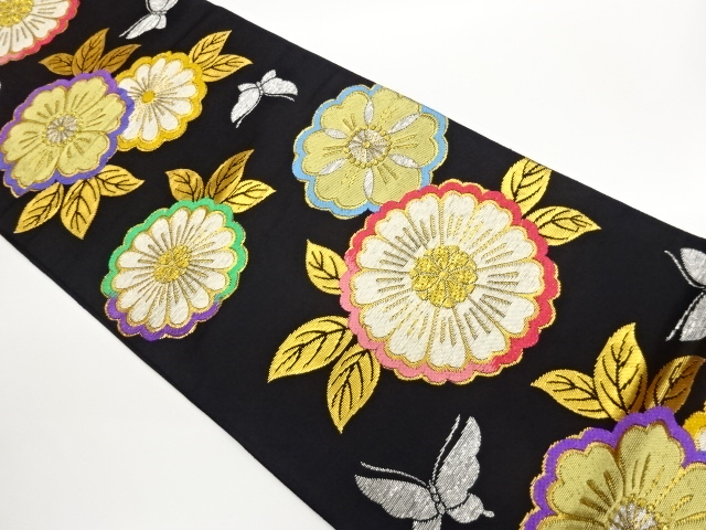 JAPANESE KIMONO / FUKURO OBI / WOVEN BUTTERFLY & FLOWER 